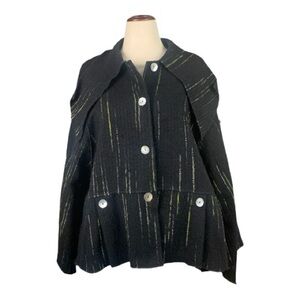 Stylish Hey Dari Black Textured Stripe Button Down Wool Designer Jacket Large